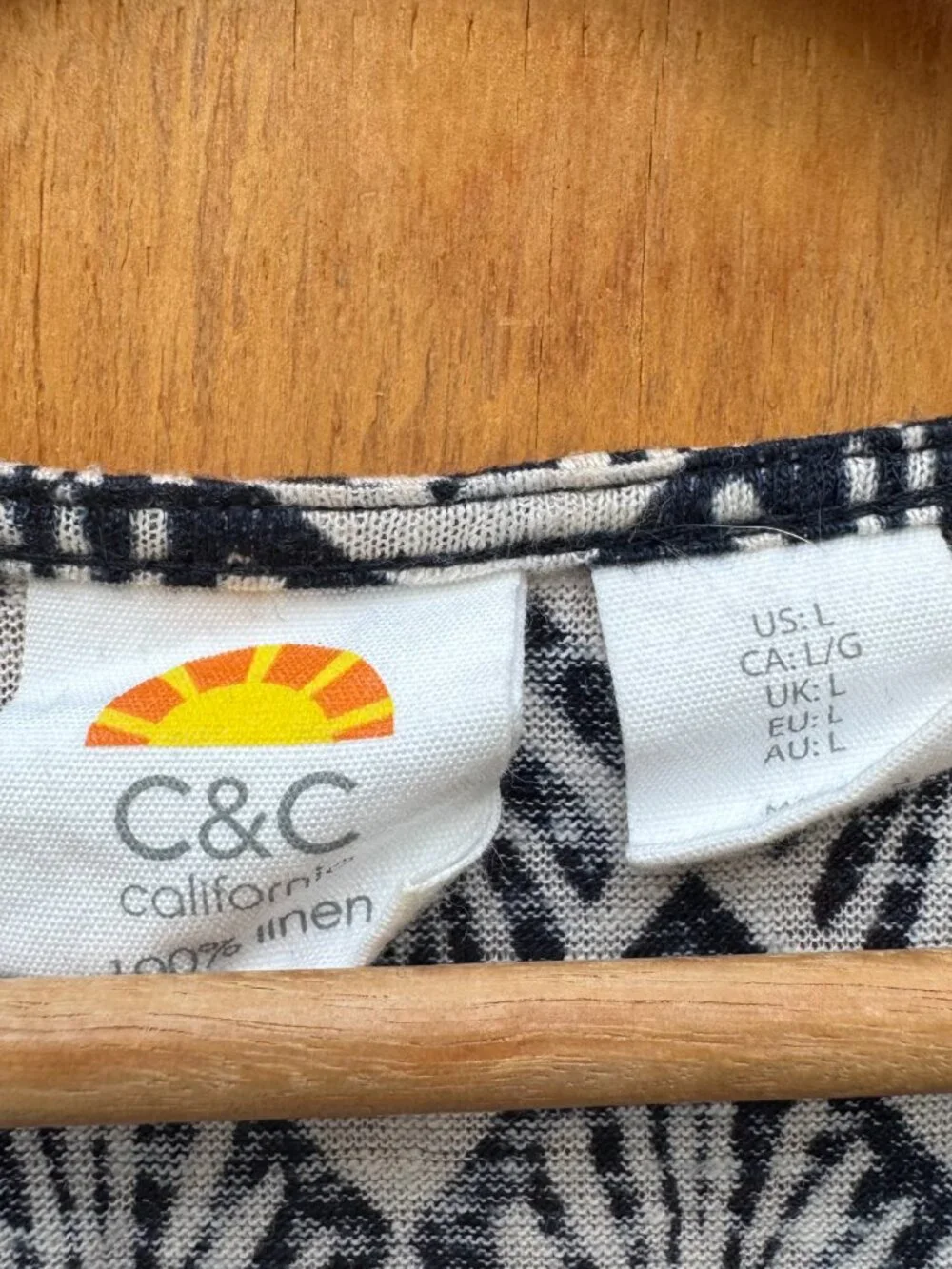 C&C California 100% Linen 2-Piece Set | Black & Cream Geometric Shell Print | Si